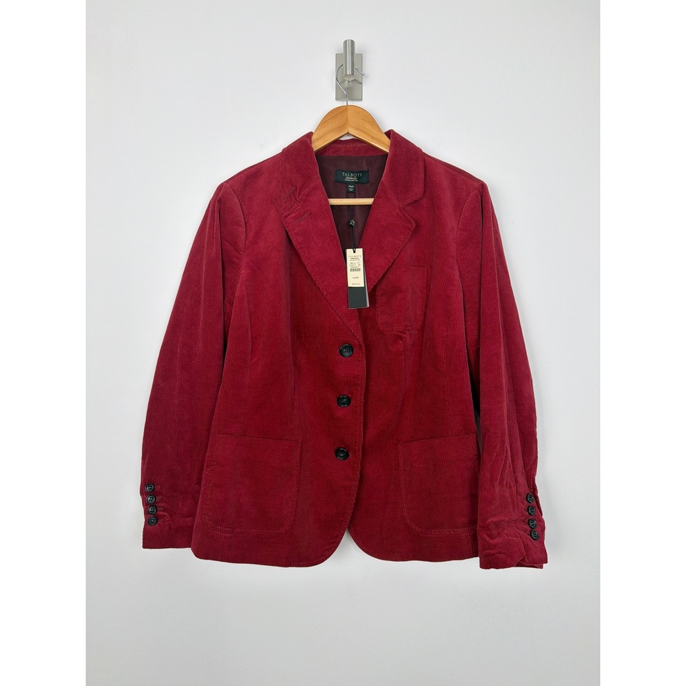 NWT Talbots Burgundy Corduroy Blazer 14WP Red Cotton Academic Classic Career